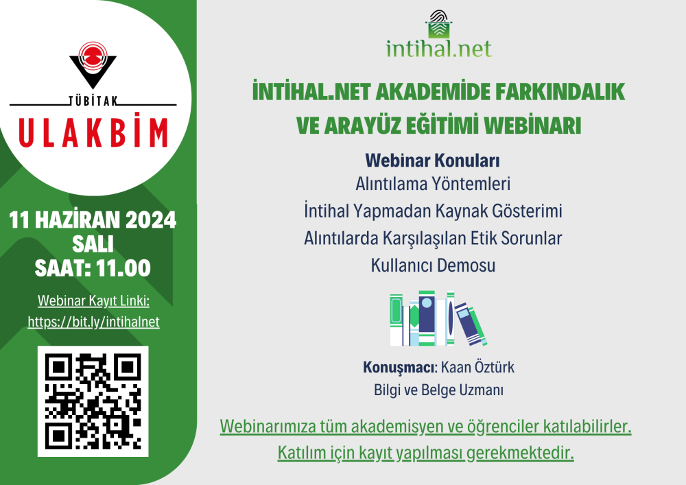 İntihal.net Akademide Farkındalık ve Arayüz Eğitimi Webinarı